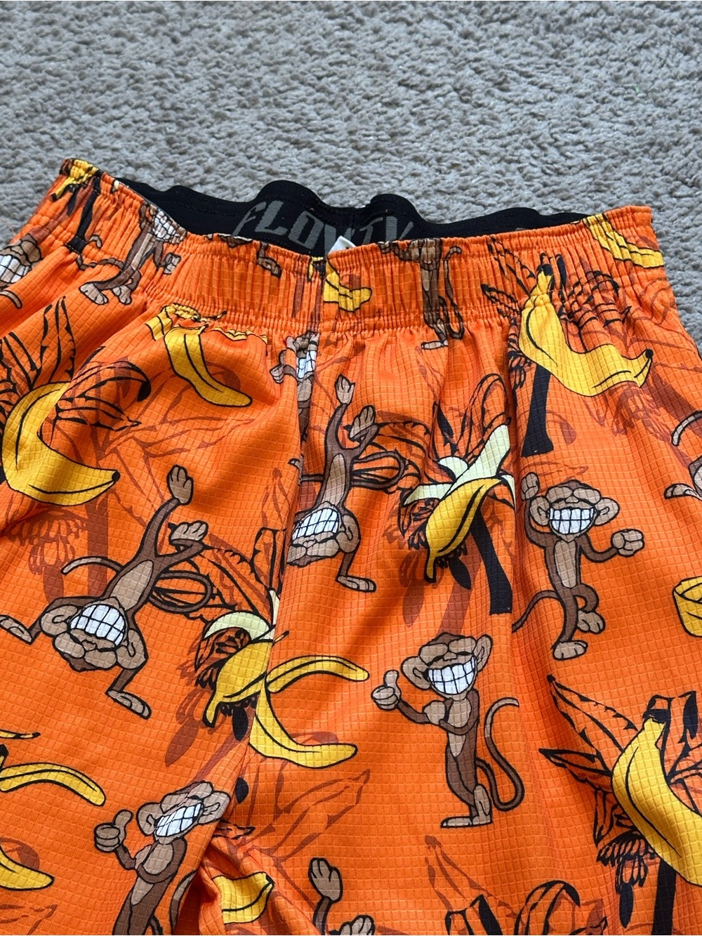 Youth XL Flow Society Orange Monkey Banana Print Athletic Shorts - Picture 4 of 6